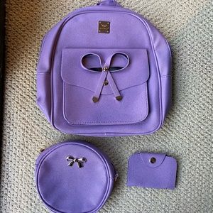 NWT Three piece set of Maccinelo Lavender Purse Backpack Bag